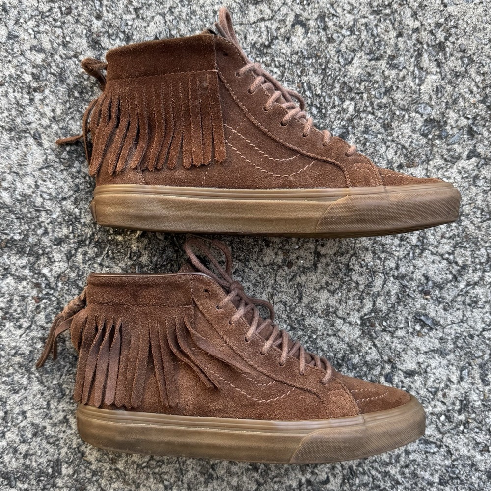 Vans Sk-8 Hi Moccasin Sneaker Women's Sz 7 (Mens 5.5) Brown Suede Fringe Sneaker - Picture 8 of 13